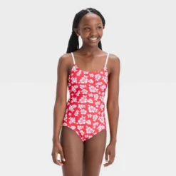 Girls' 'Hawaiian Retreat With Sarong' Swimwear Set - Art Class™ Red