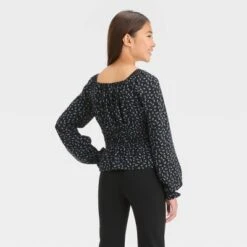 Girls' Long Sleeve Ruched Waist Blouse Top - Art Class™