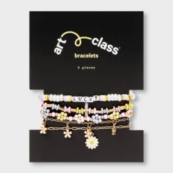 Girls' 5pk Daisies Bracelet - Art Class™: Beaded, Chain, Stretch, Lobster Claw Clasp, 6.5" Length