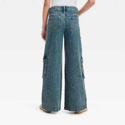 Girls' Mid-Rise Wide Leg Cargo Jeans - Art Class™ 1 Girls' Mid-Rise Wide Leg Cargo Jeans - Art Class™