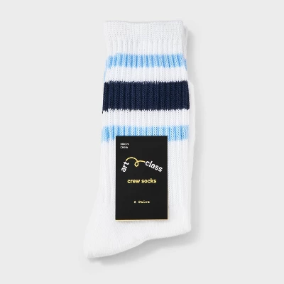 Girls' 2pk Striped Crew Socks - Art Class™ 1 Girls' 2pk Striped Crew Socks - Art Class™