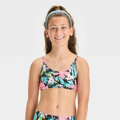Girls' Tropical Floral Printed Bikini Swim Top - Art Class™ Black 3 Girls' Tropical Floral Printed Bikini Swim Top - Art Class™ Black - Image 3