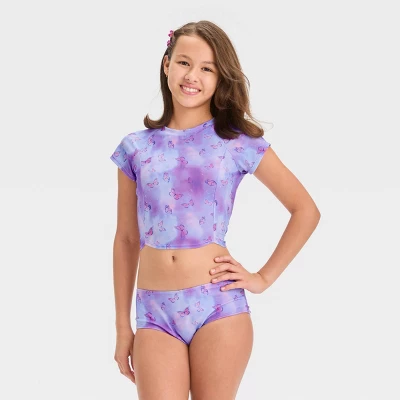 Girls' 'Sweet Flutter' Tie-Dye Rash Guard Set - Art Class™ Violet 4 Girls' 'Sweet Flutter' Tie-Dye Rash Guard Set - Art Class™ Violet - Image 4