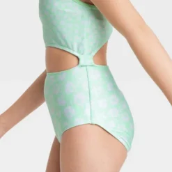 Girls' Floral Printed One Piece Swimsuit - Art Class™ Green