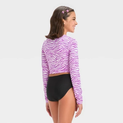 Girls' Zebra Printed Rash Guard Swim Top - Art Class™ Purple 2 Girls' Zebra Printed Rash Guard Swim Top - Art Class™ Purple - Image 2