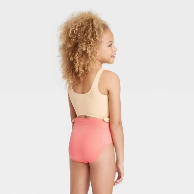 Girls' Solid Summer Swimsuit - Art Class™ Peach Orange 2 Girls' Solid Summer Swimsuit - Art Class™ Peach Orange - Image 2