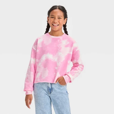 Girls' Tie-Dye Fleece Cropped Crewneck Sweatshirt - Art Class™ Pink 3 Girls' Tie-Dye Fleece Cropped Crewneck Sweatshirt - Art Class™ Pink - Image 3