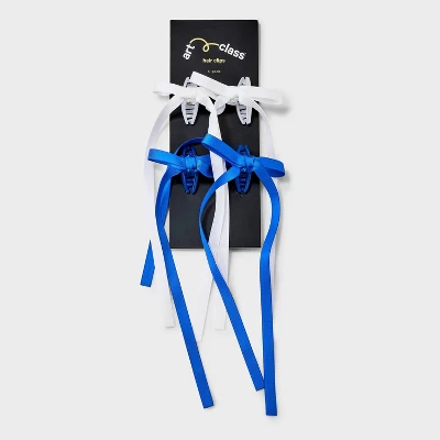Girls' 4pk Long Tail Satin Bow Claw Clip Set - Art Class™ Blue/White 1 Girls' 4pk Long Tail Satin Bow Claw Clip Set - Art Class™ Blue/White