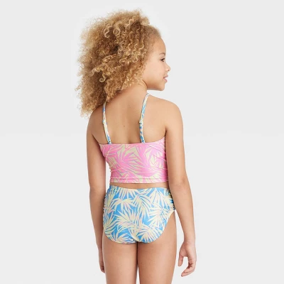 Girls' Leaf Printed Midkini Set - Art Class™ Light Pink/Light Blue/Cream 2 Girls' Leaf Printed Midkini Set - Art Class™ Light Pink/Light Blue/Cream - Image 2