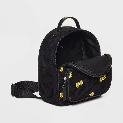 Kids' 8.5" Corduroy Sunflower Mini Backpack - Art Class™ Black 2 Kids' 8.5" Corduroy Sunflower Mini Backpack - Art Class™ Black - Image 2