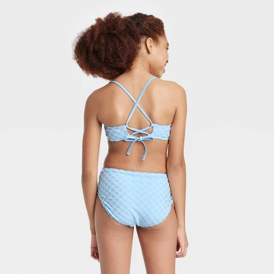 Girls' 2pc Checkered Bikini Set - Art Class™ Light Blue 2 Girls' 2pc Checkered Bikini Set - Art Class™ Light Blue - Image 2
